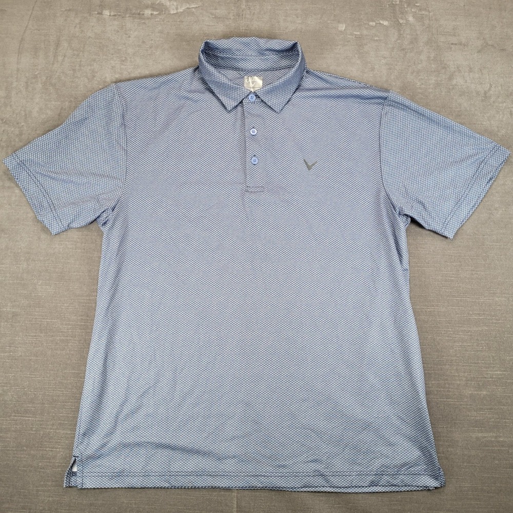 Callaway Mens Golf Polo Shirt Large‎ Blue Diamond Print Short Sleeve Performance